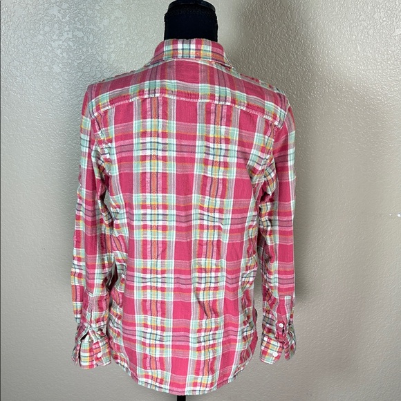 Lauren Ralph Lauren Pink Plaid Denim Button-Down Shirt Size Medium Front Pockets - Picture 4 of 5